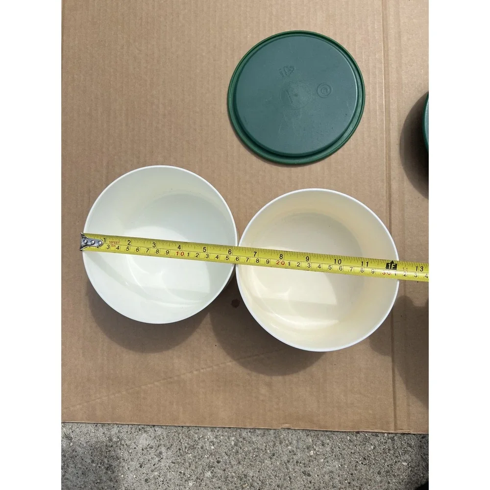 Vintage Tupperware Round Food Storage Containers with Green Lids -‎ Set of 2